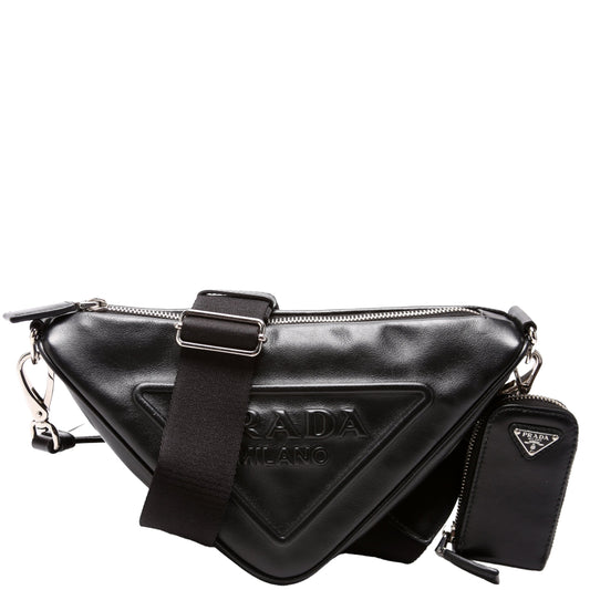 Prada Triangle Logo Leather Shoulder Black Bag