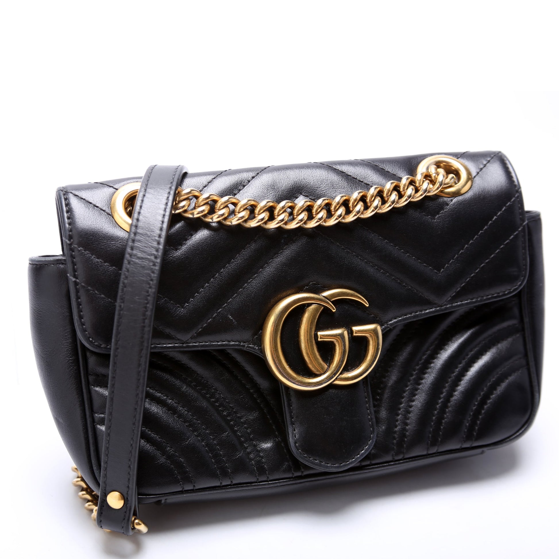 Gucci 446744 Marmont Leather Shoulder Mini Flap Black Bag