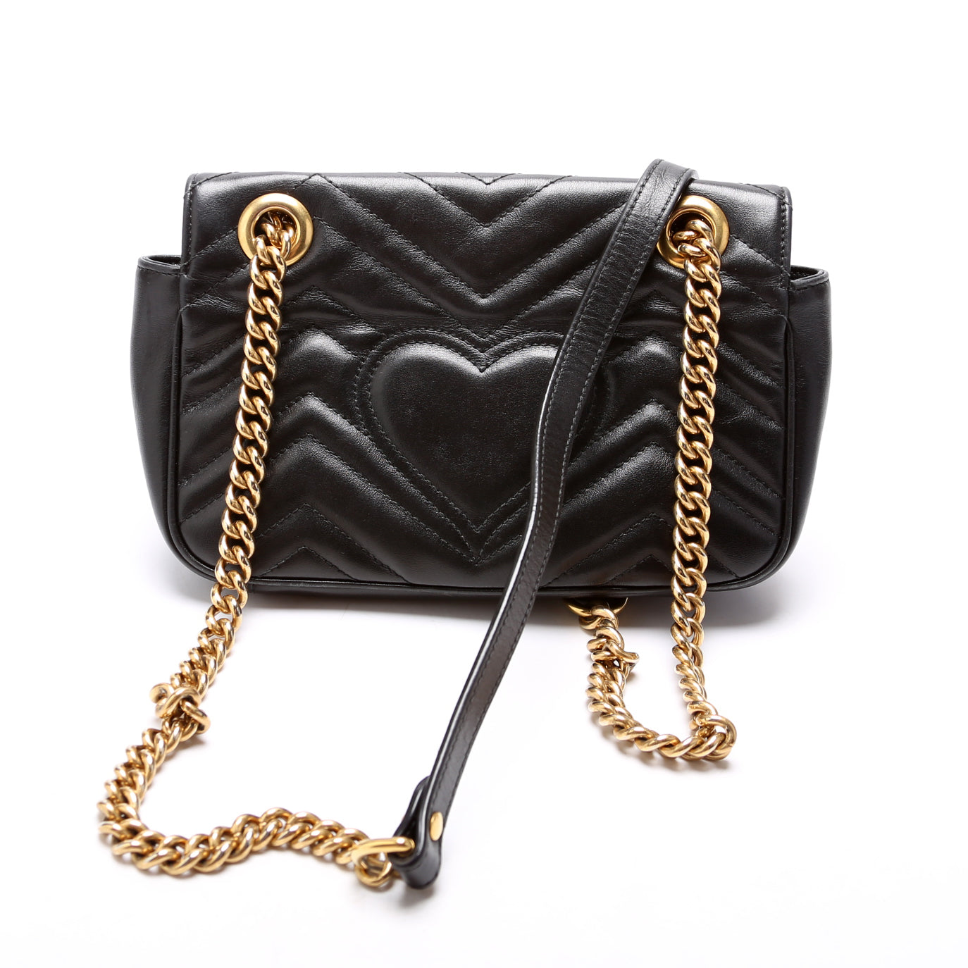 Gucci 446744 Marmont Leather Shoulder Mini Flap Black Bag