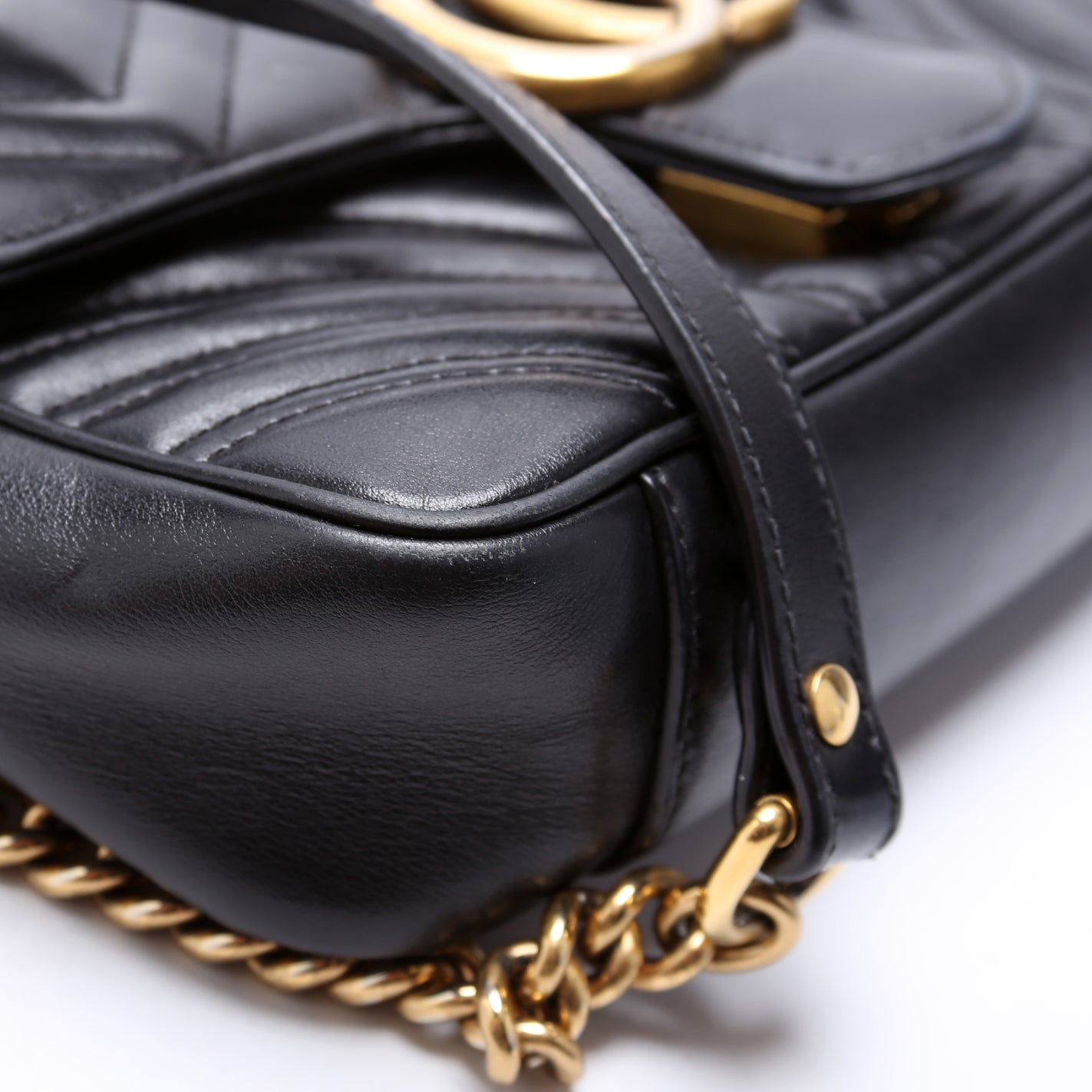 Gucci 446744 Marmont Leather Shoulder Mini Flap Black Bag
