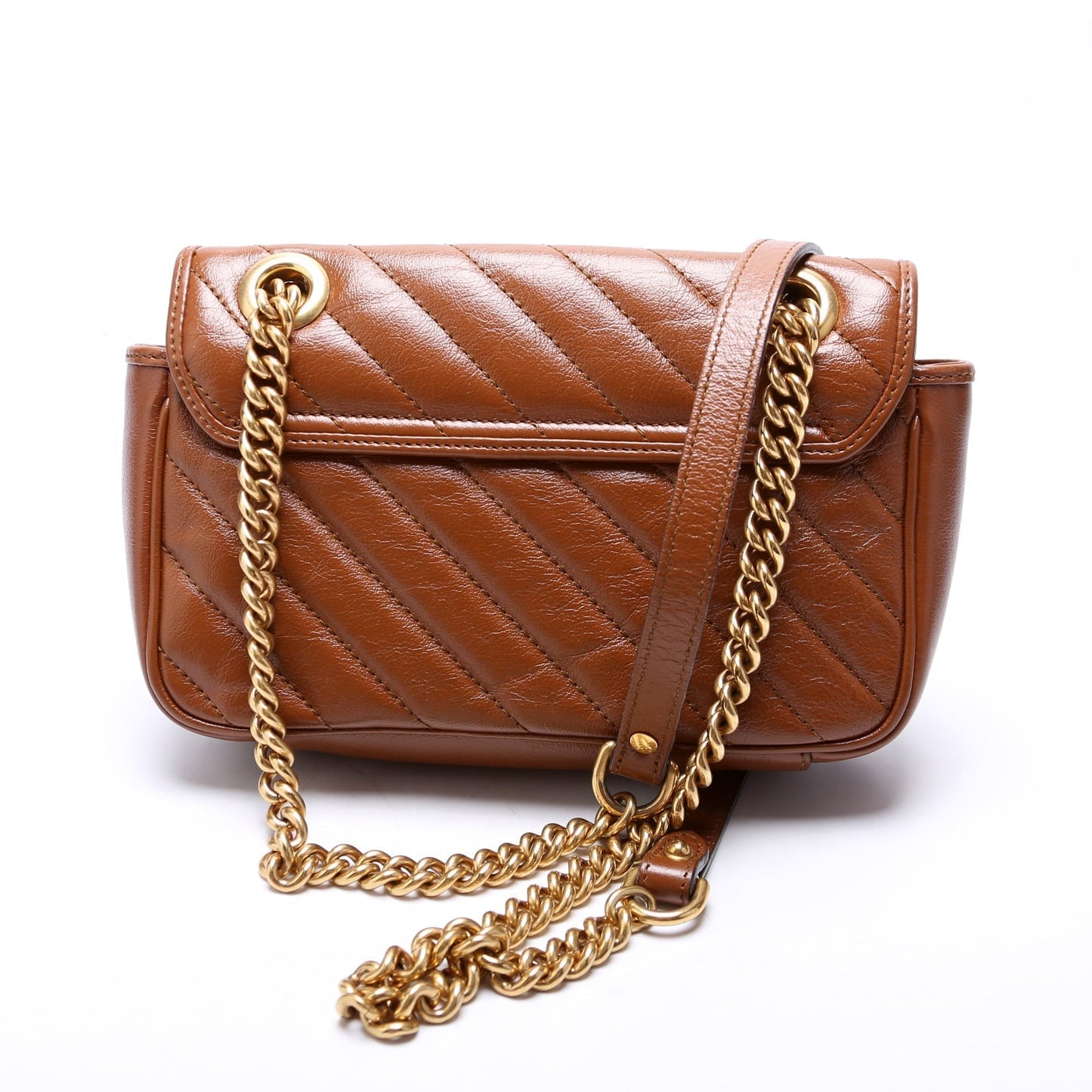 Gucci 446744 Marmont Diag Leather Shoulder Mini Flap Brown Bag