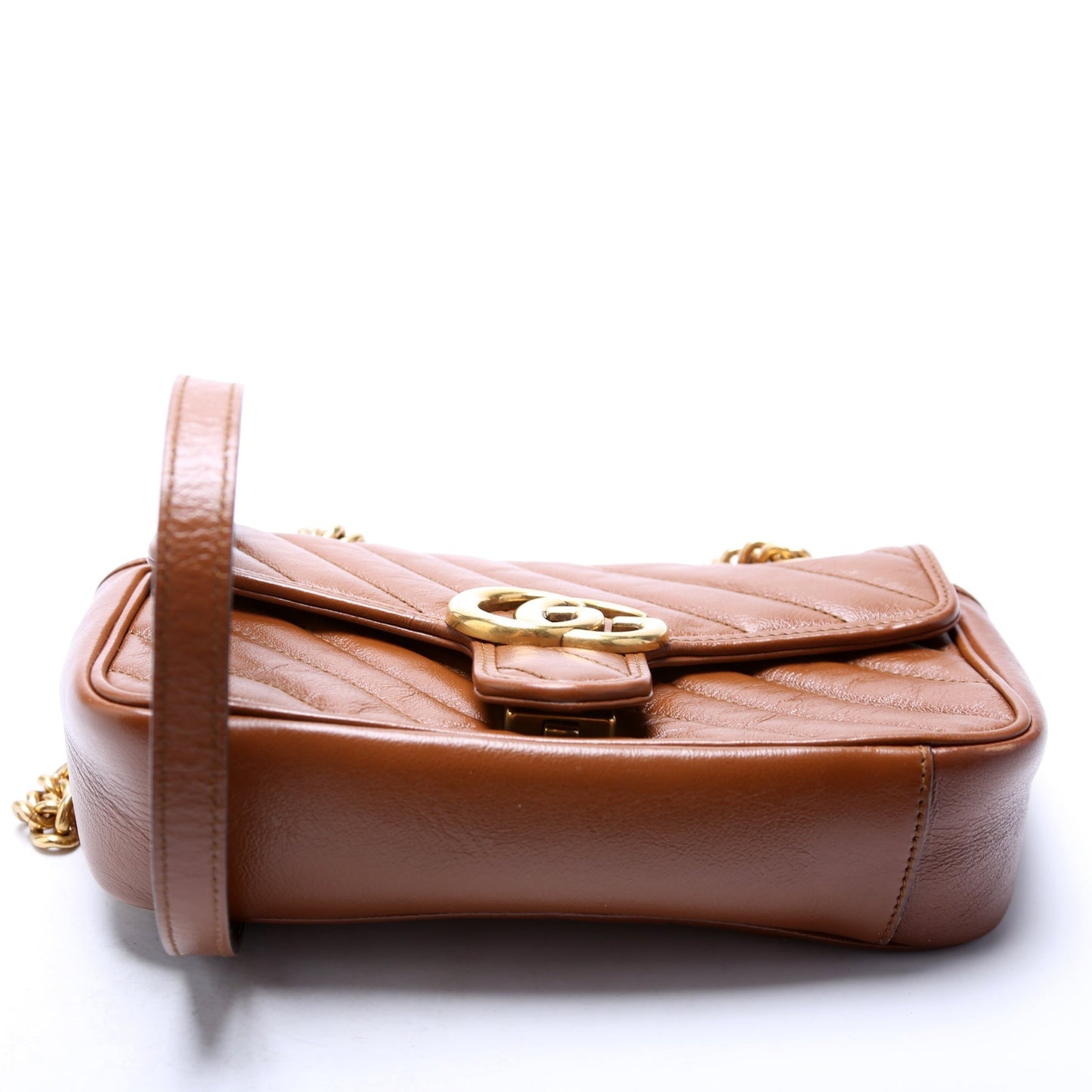 Gucci 446744 Marmont Diag Leather Shoulder Mini Flap Brown Bag