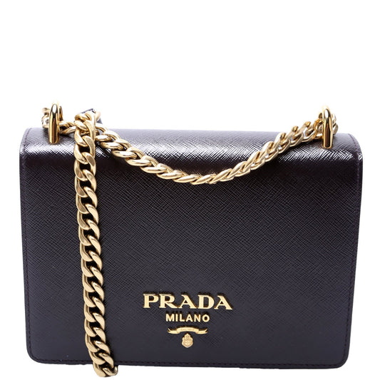 Prada 1BD133 Saffiano Chain Crossbody Plum Bag
