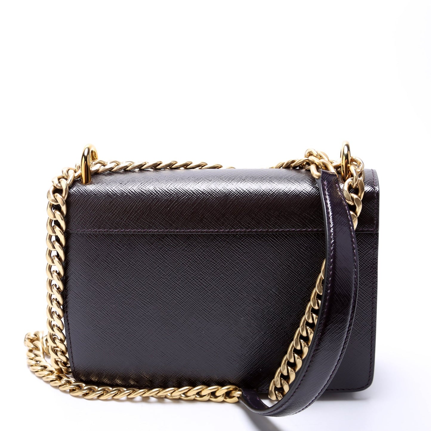 Prada 1BD133 Saffiano Chain Crossbody Plum Bag