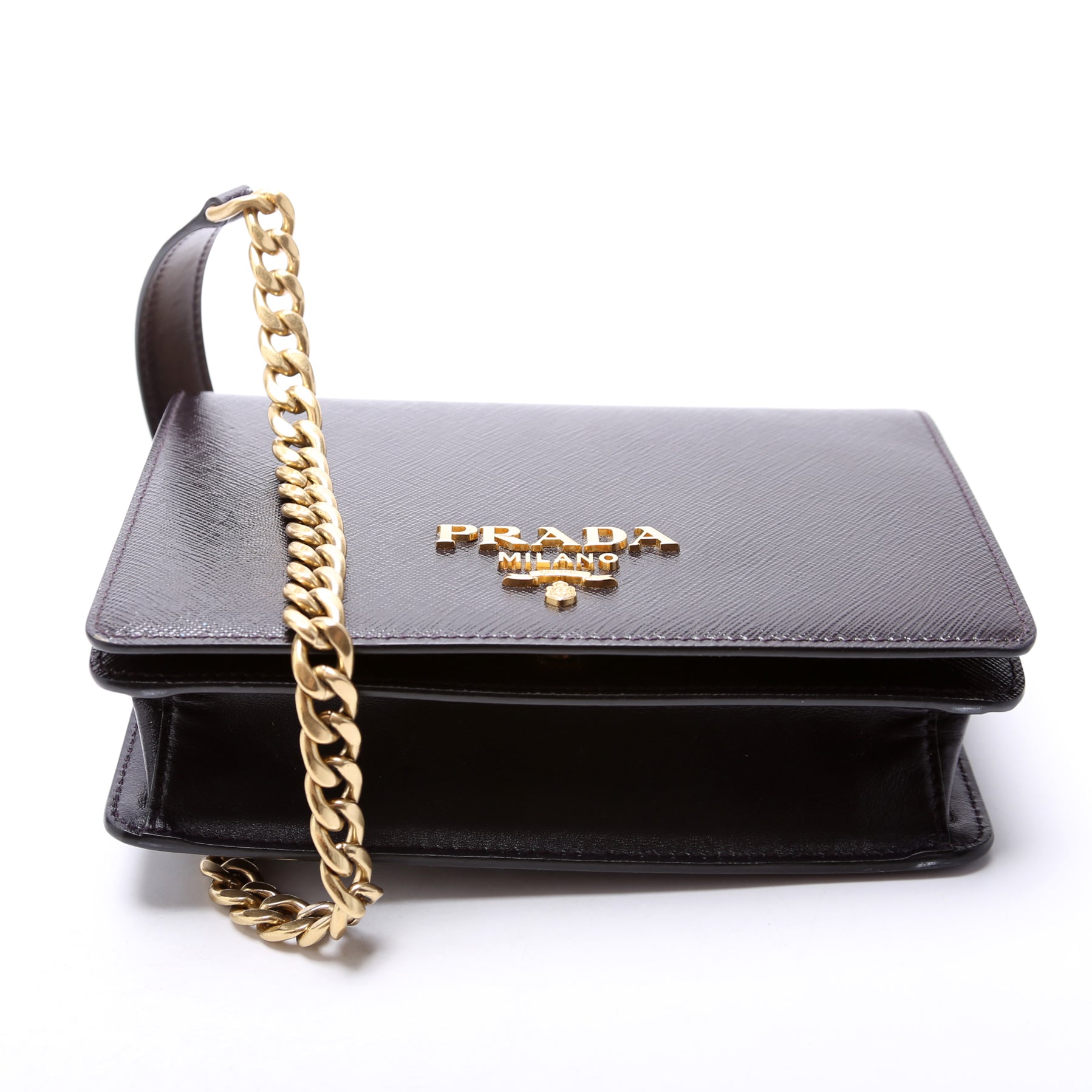 Prada 1BD133 Saffiano Chain Crossbody Plum Bag