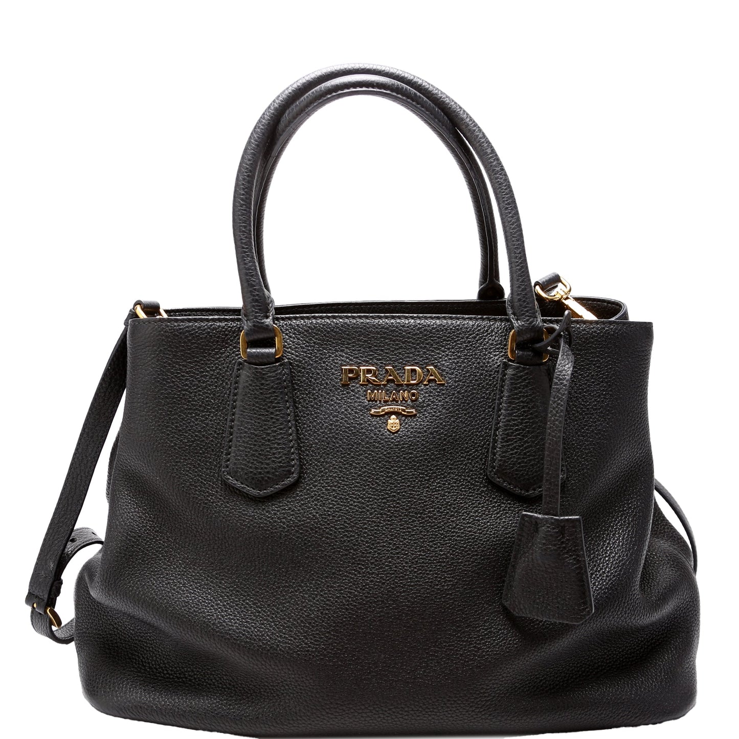 Prada 1BA239 Vitello Phenix Double Tote Black Bag