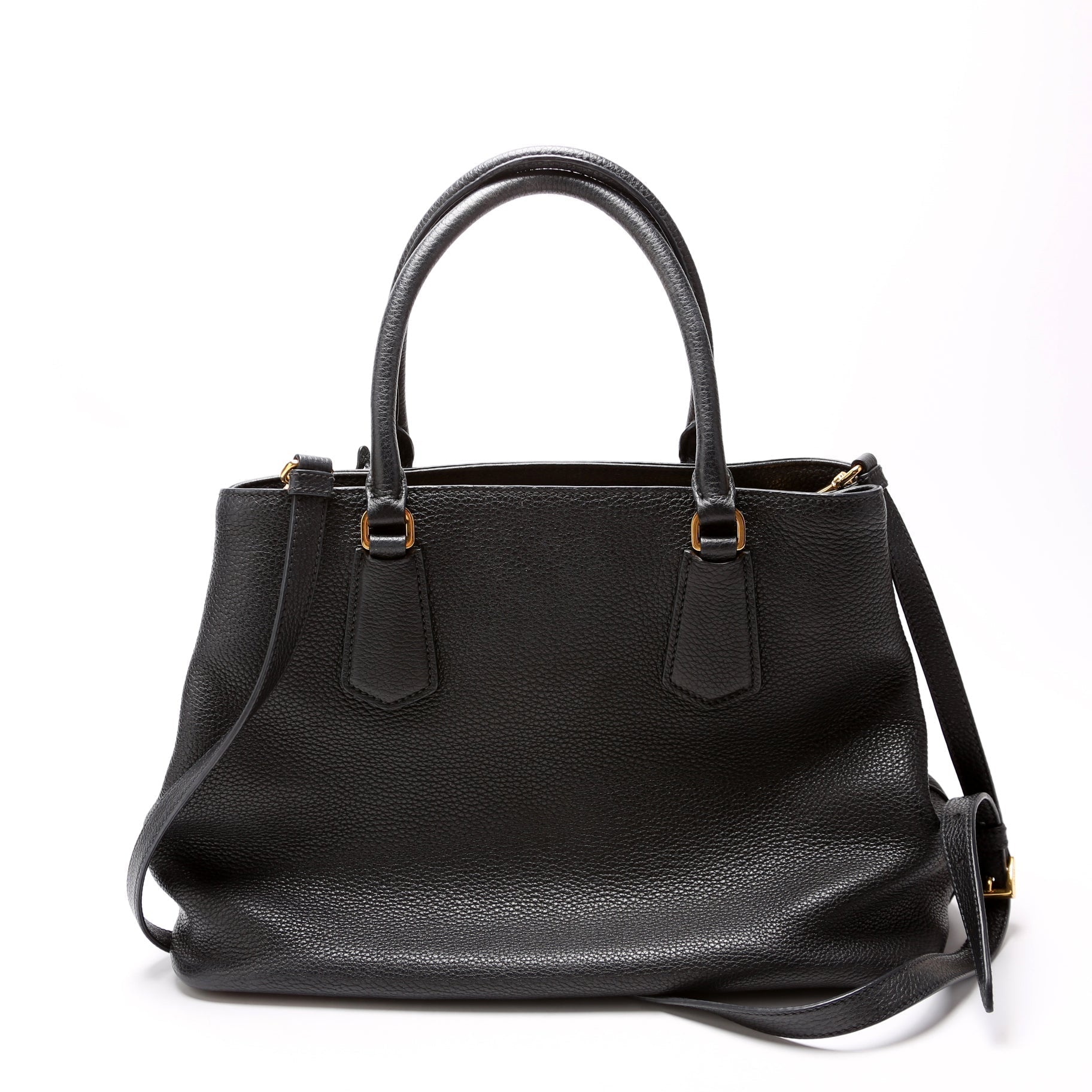 Prada 1BA239 Vitello Phenix Double Tote Black Bag