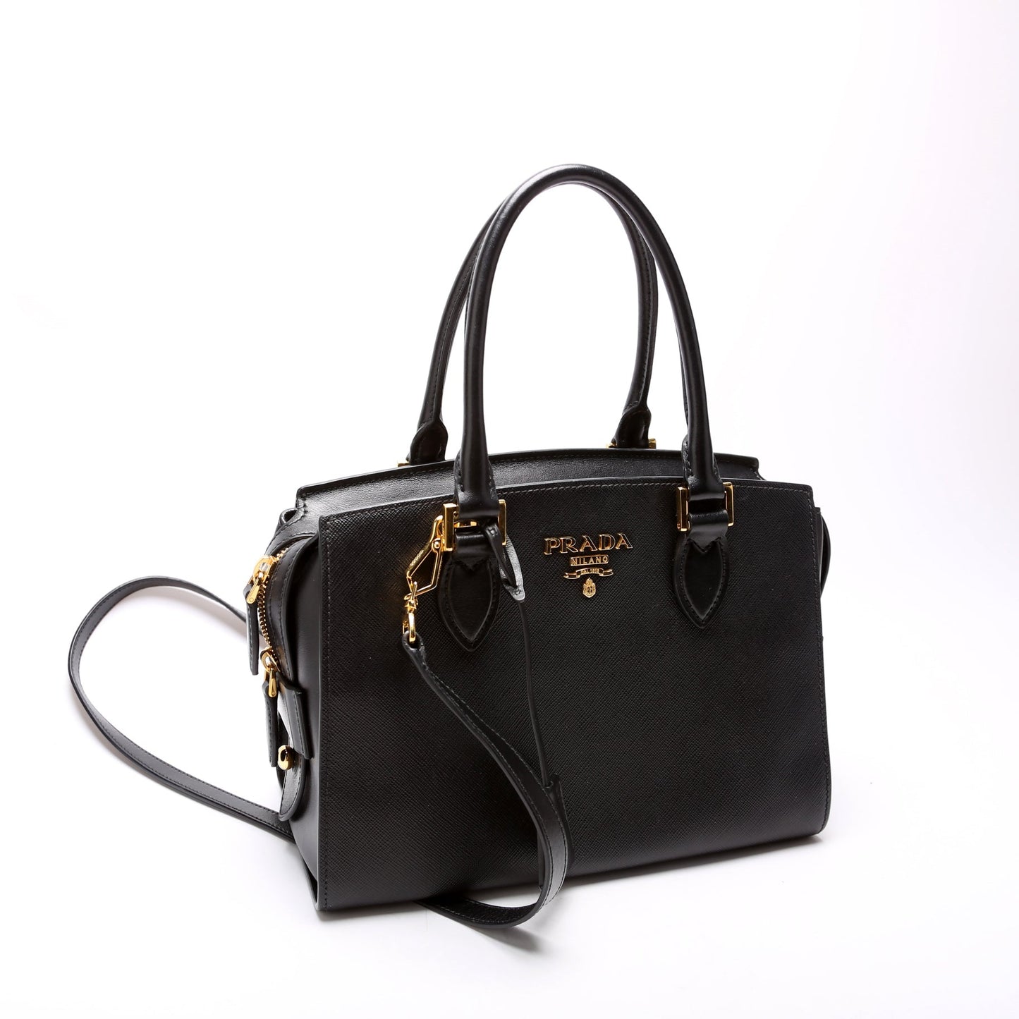 Prada Saffiano/Soft Calfskin Small Top Handle Black Bag