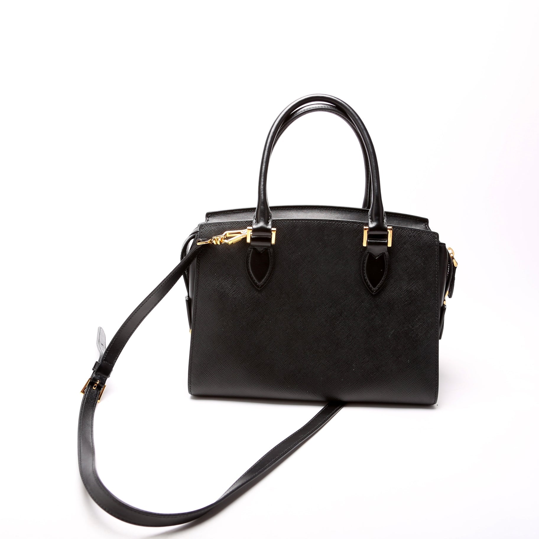 Prada Saffiano/Soft Calfskin Small Top Handle Black Bag
