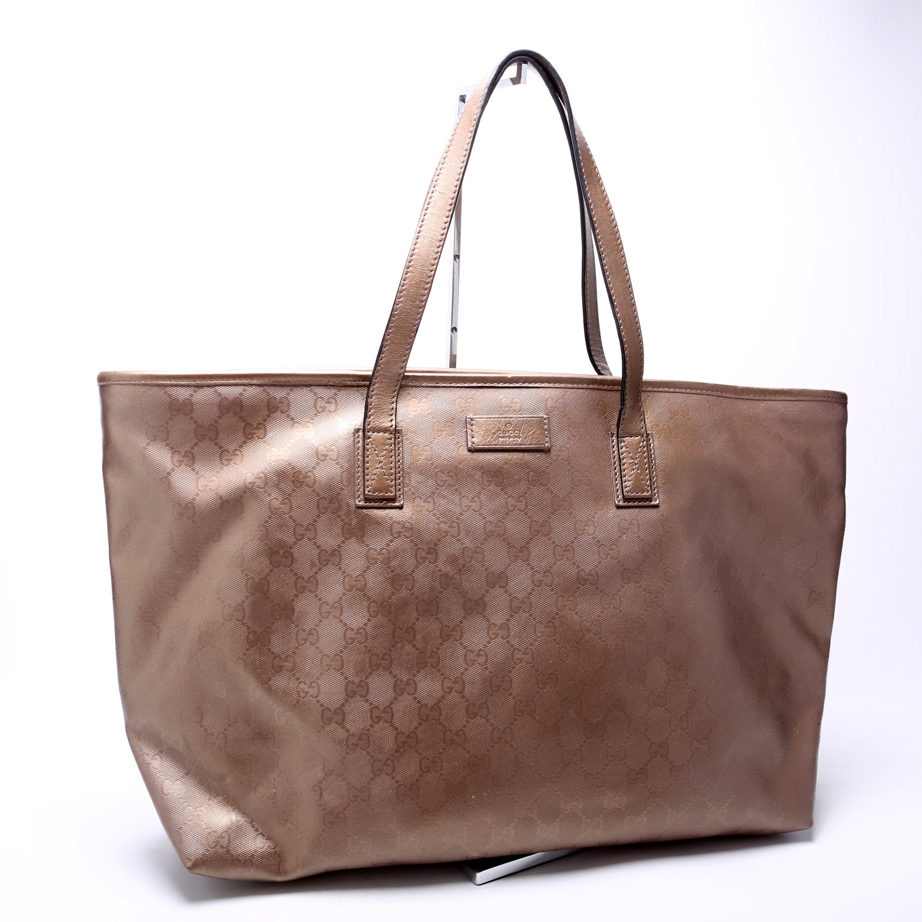 Gucci 211137 GG Imprime Medium Zip Tote Bronze Bag