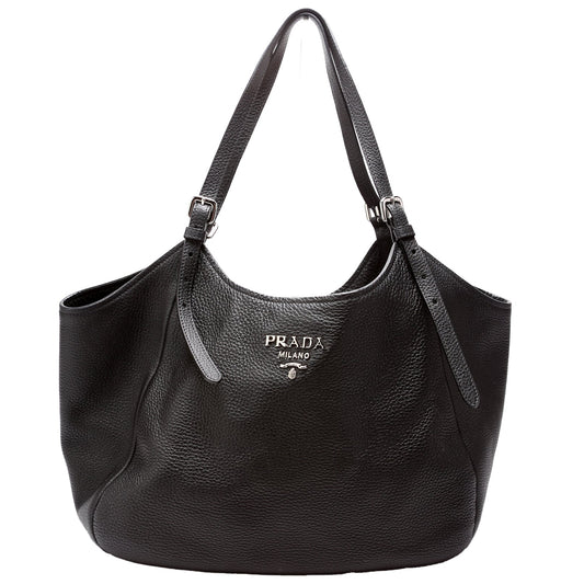 Prada Vitello Daino Leather Shoulder Black Bag
