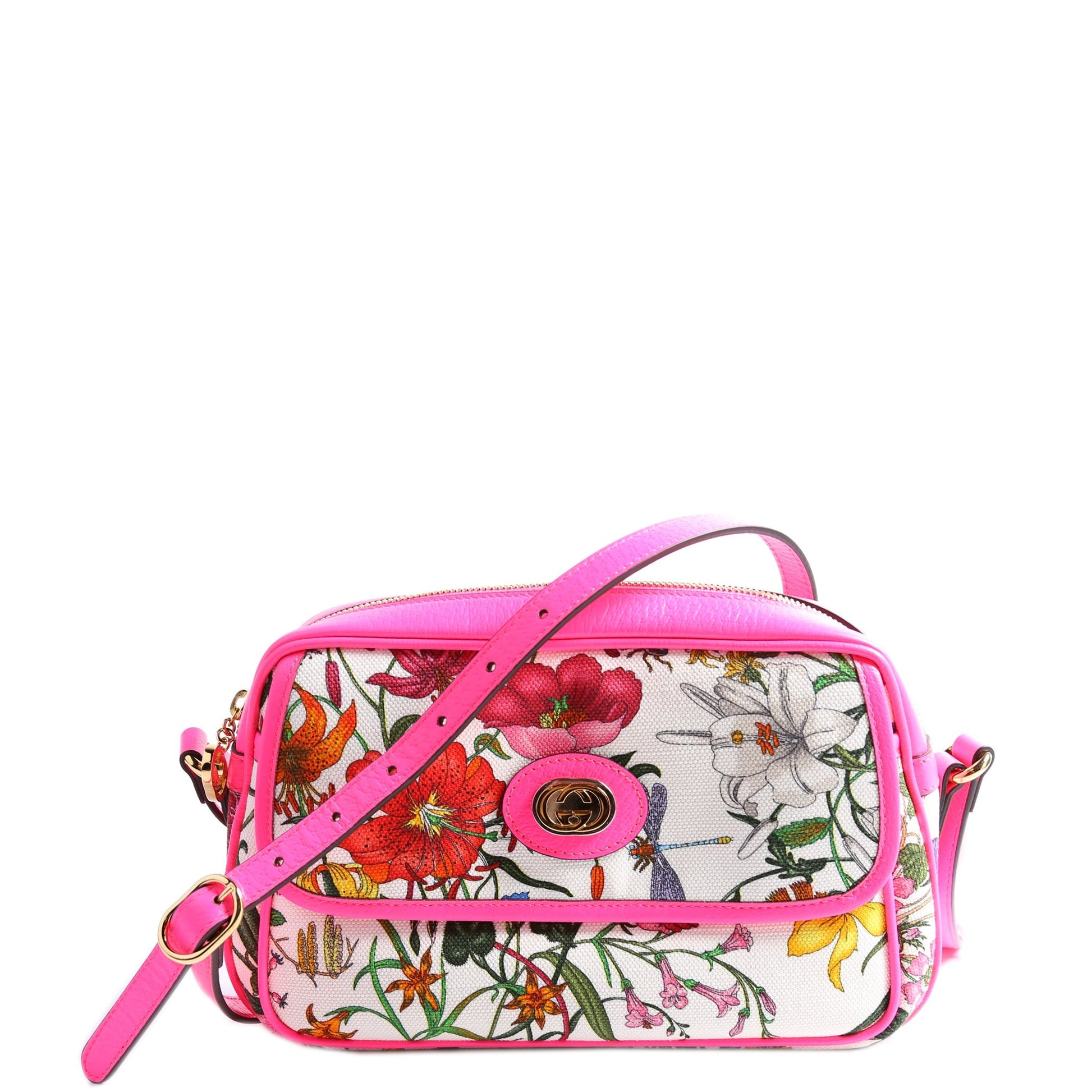Gucci 550147 Flora Canvas Crossbody Pink Bag