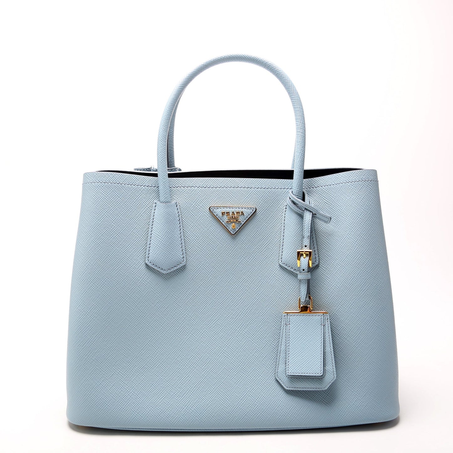 Prada Saffiano Cuir Double Medium Blue Bag