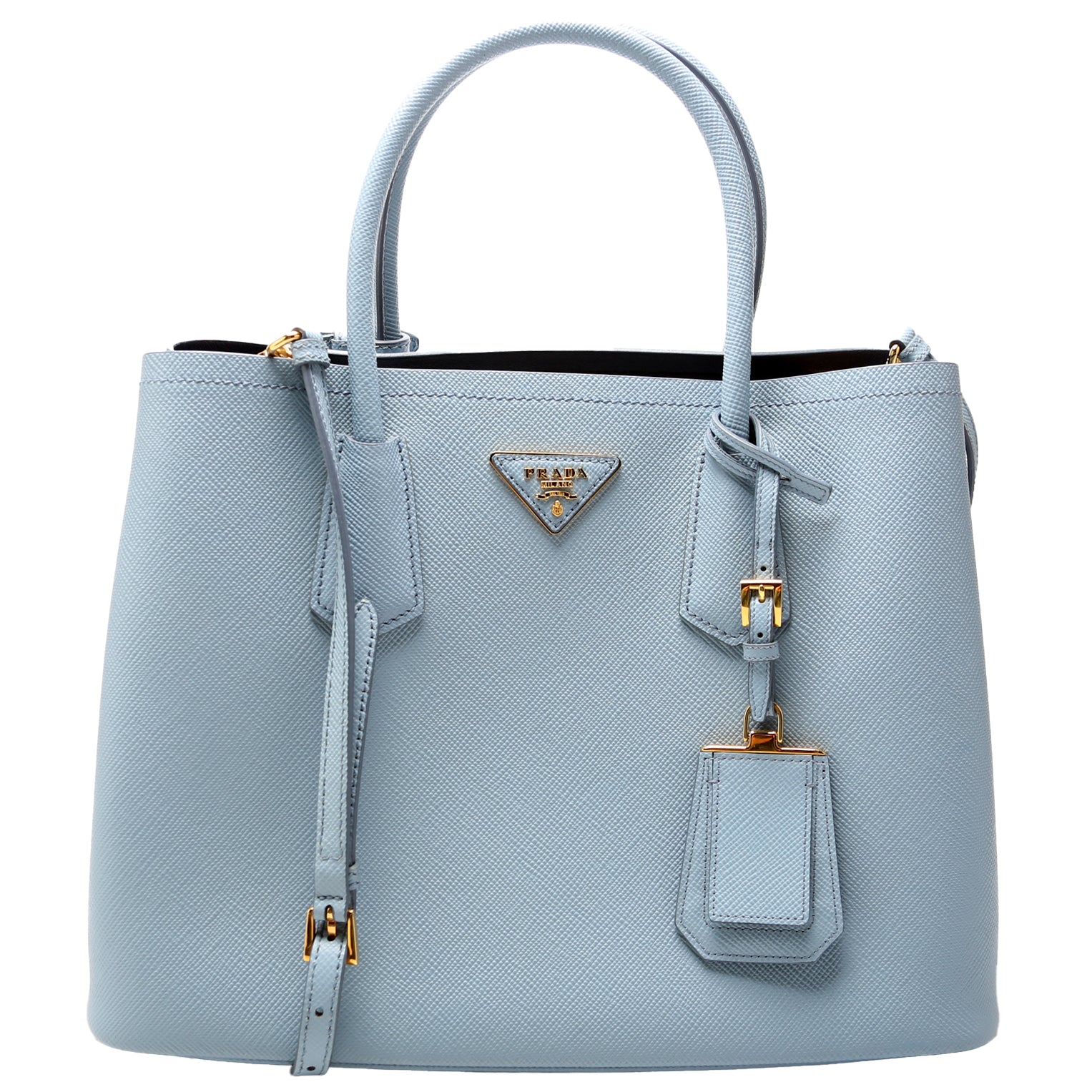 Prada Saffiano Cuir Double Medium Blue Bag