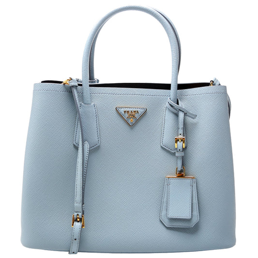 Prada Saffiano Cuir Double Medium Blue Bag
