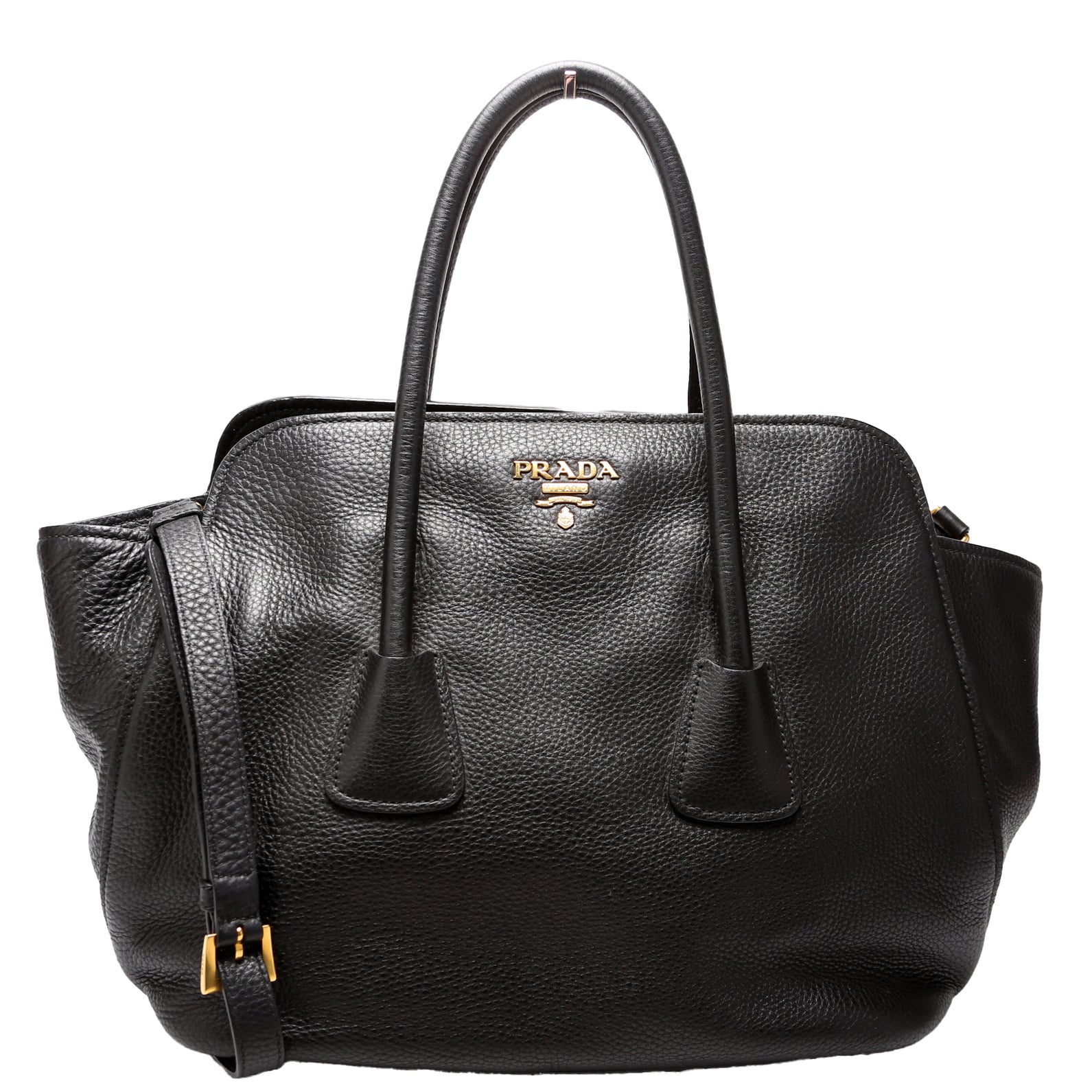 Prada Vitello Daino Top Handle Tote Black Bag
