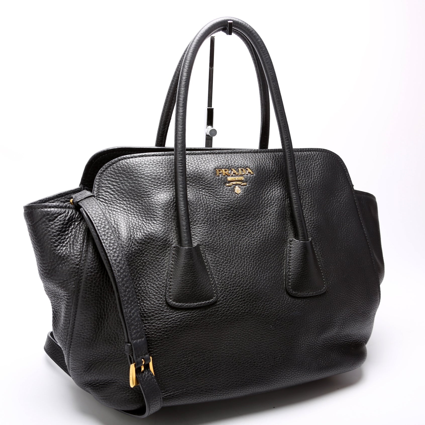 Prada Vitello Daino Top Handle Tote Black Bag
