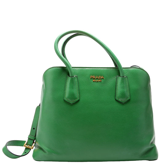Prada Saffiano Cuir Double Large Green Bag