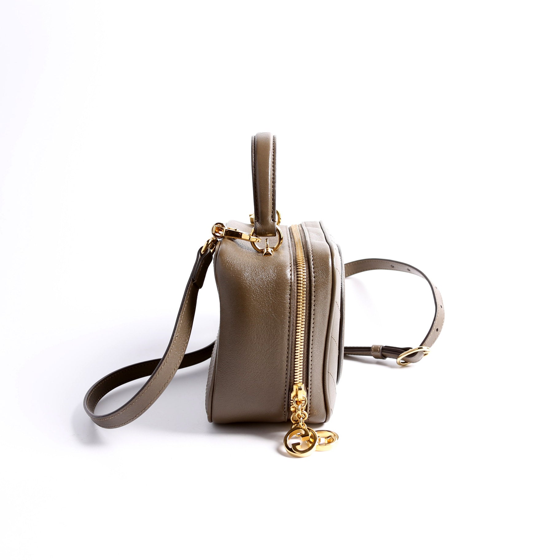 Gucci 744434 Blondie Leather Top Handle Khaki Bag