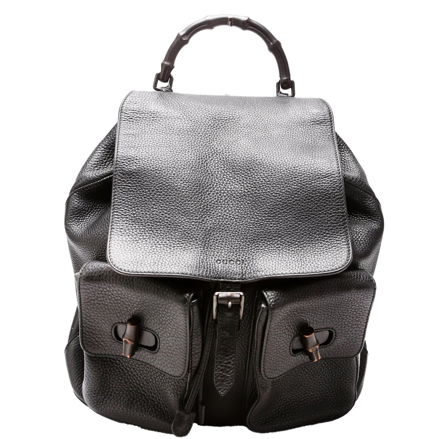 Gucci 387097 Bamboo Backpack Leather Black Bag