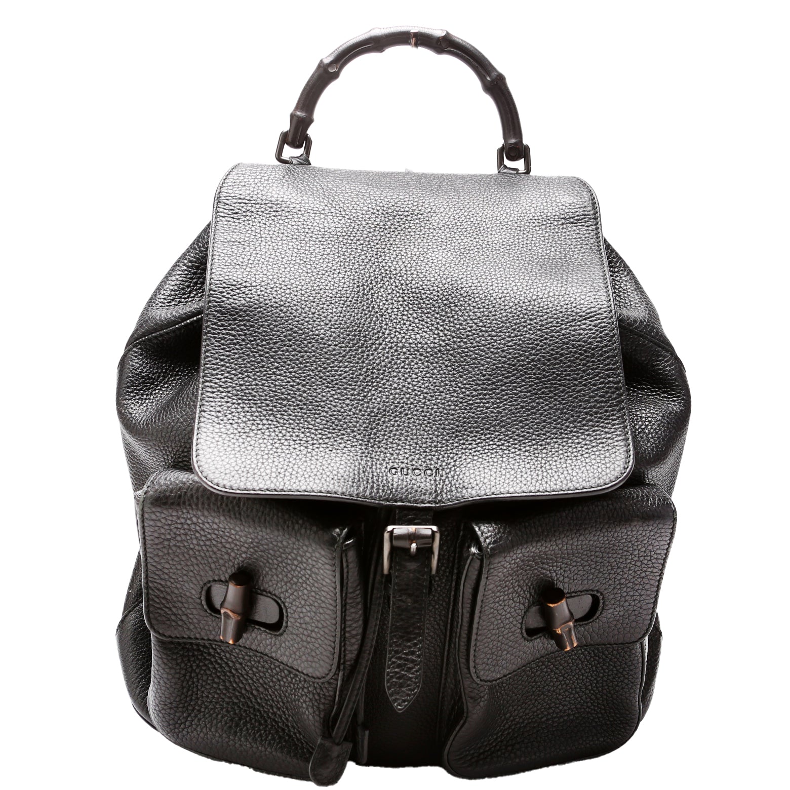 Gucci 387097 Bamboo Backpack Leather Black Bag