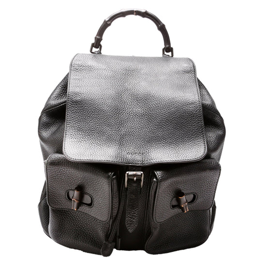 Gucci 387097 Bamboo Backpack Leather Black Bag