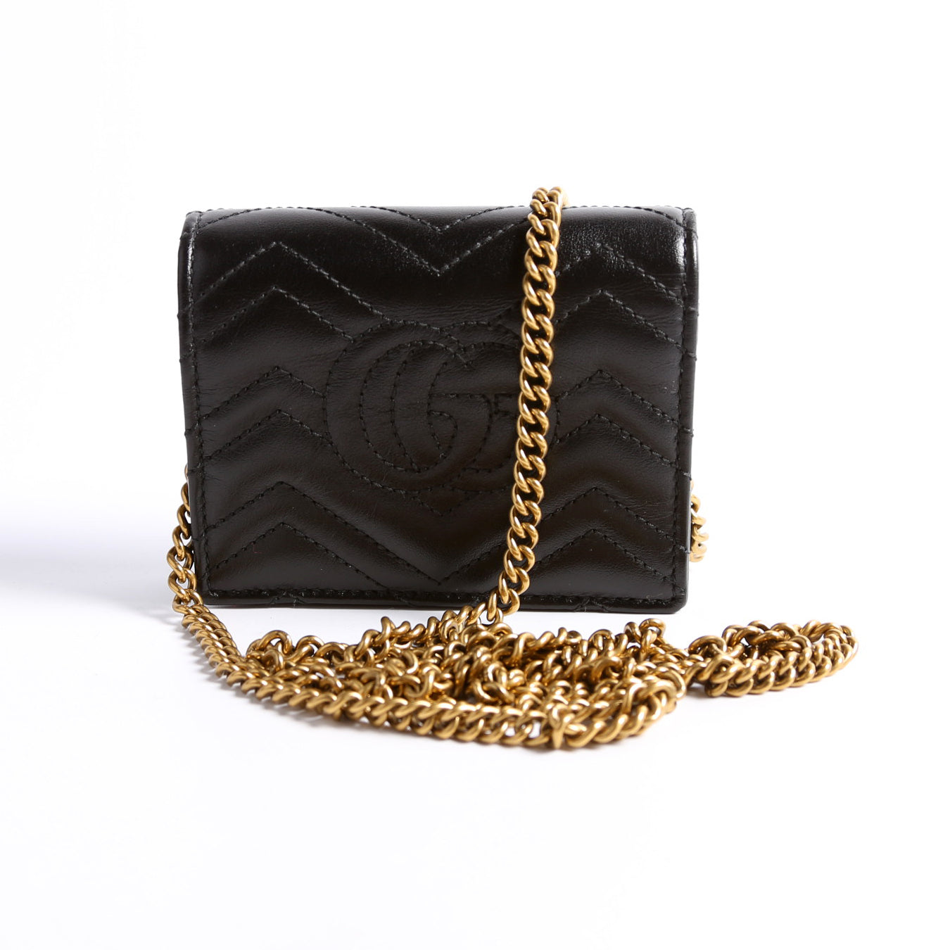 Gucci 625693 Marmont Card Case With Chain Black Bag