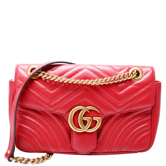 Gucci Marmont Leather Shoulder Small Flap Red Bag