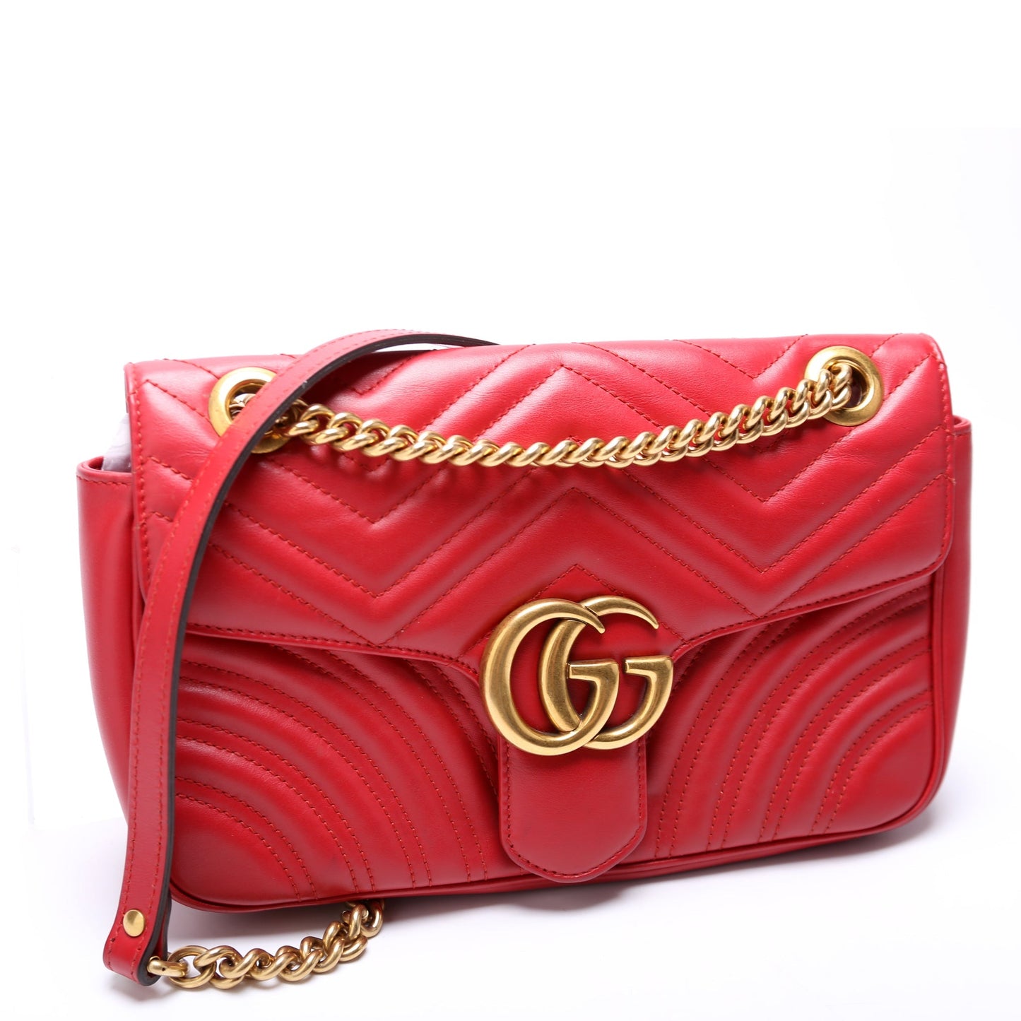 Gucci Marmont Leather Shoulder Small Flap Red Bag
