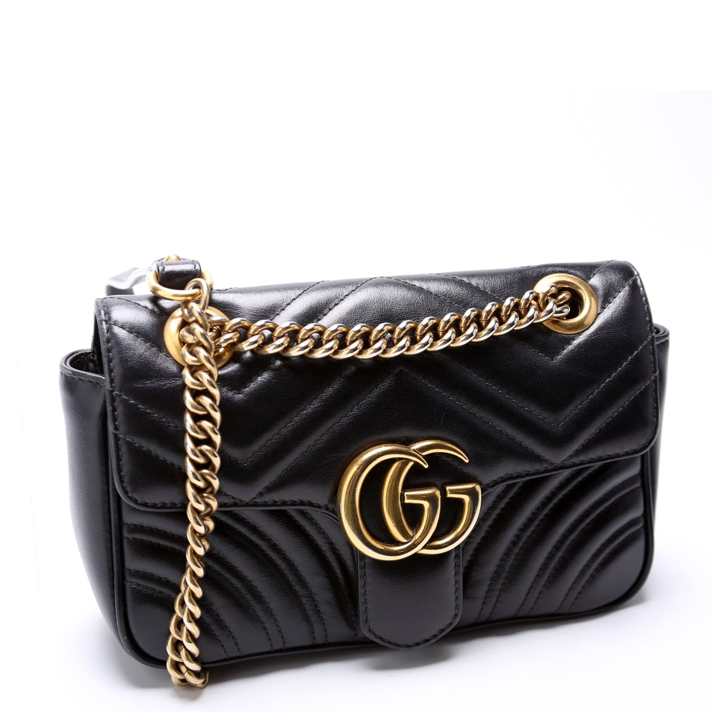 Gucci 446744 Marmont Leather Shoulder Mini Flap Black Bag