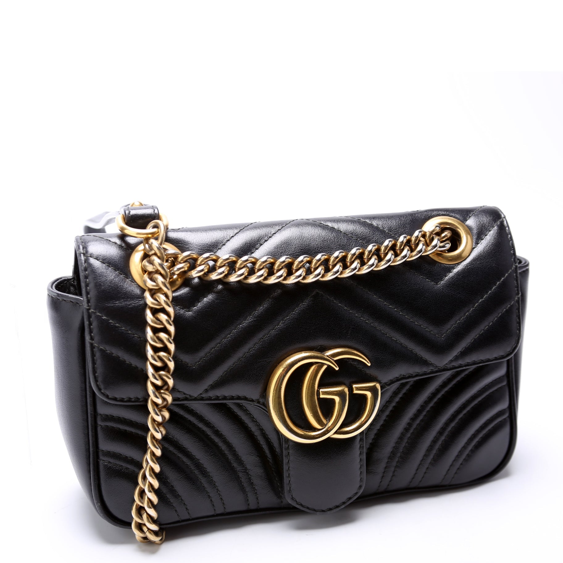 Gucci 446744 Marmont Leather Shoulder Mini Flap Black Bag