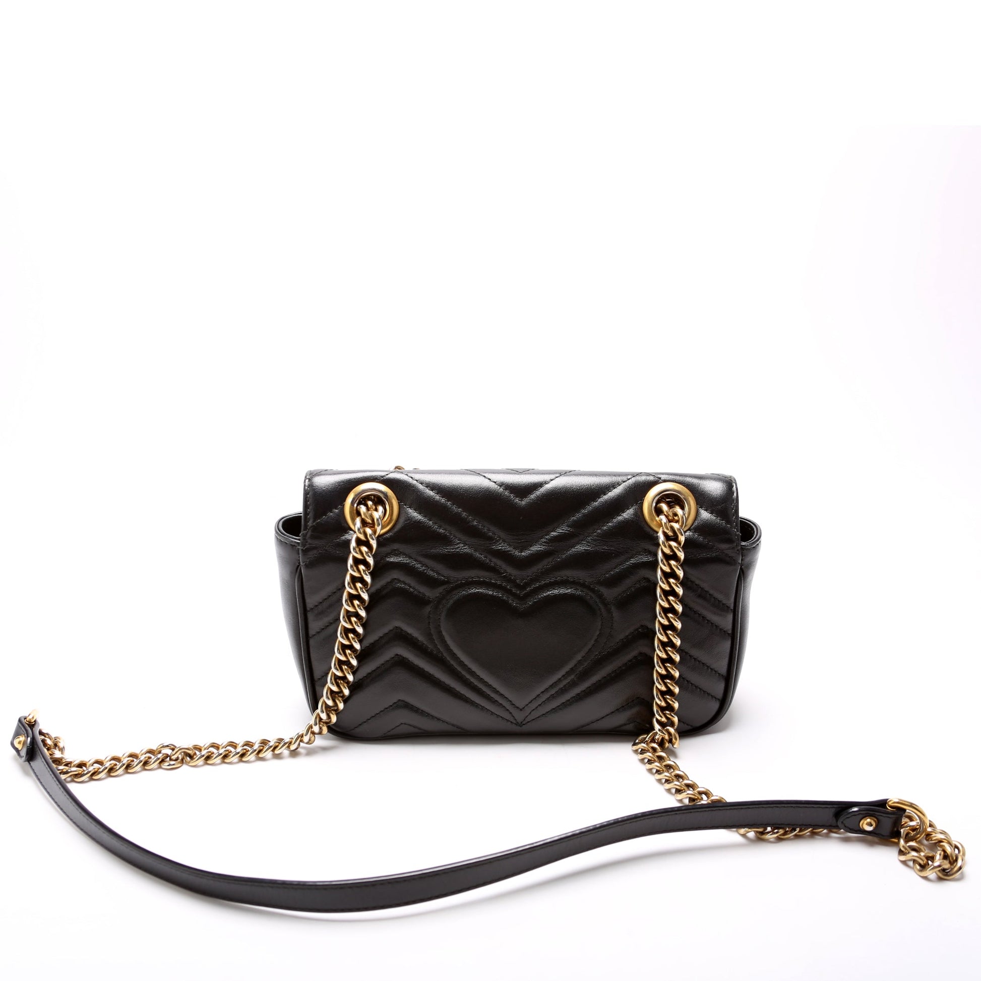 Gucci 446744 Marmont Leather Shoulder Mini Flap Black Bag
