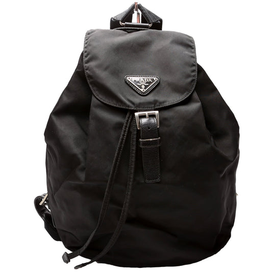 Prada Flap Top Backpack Nylon Black Bag