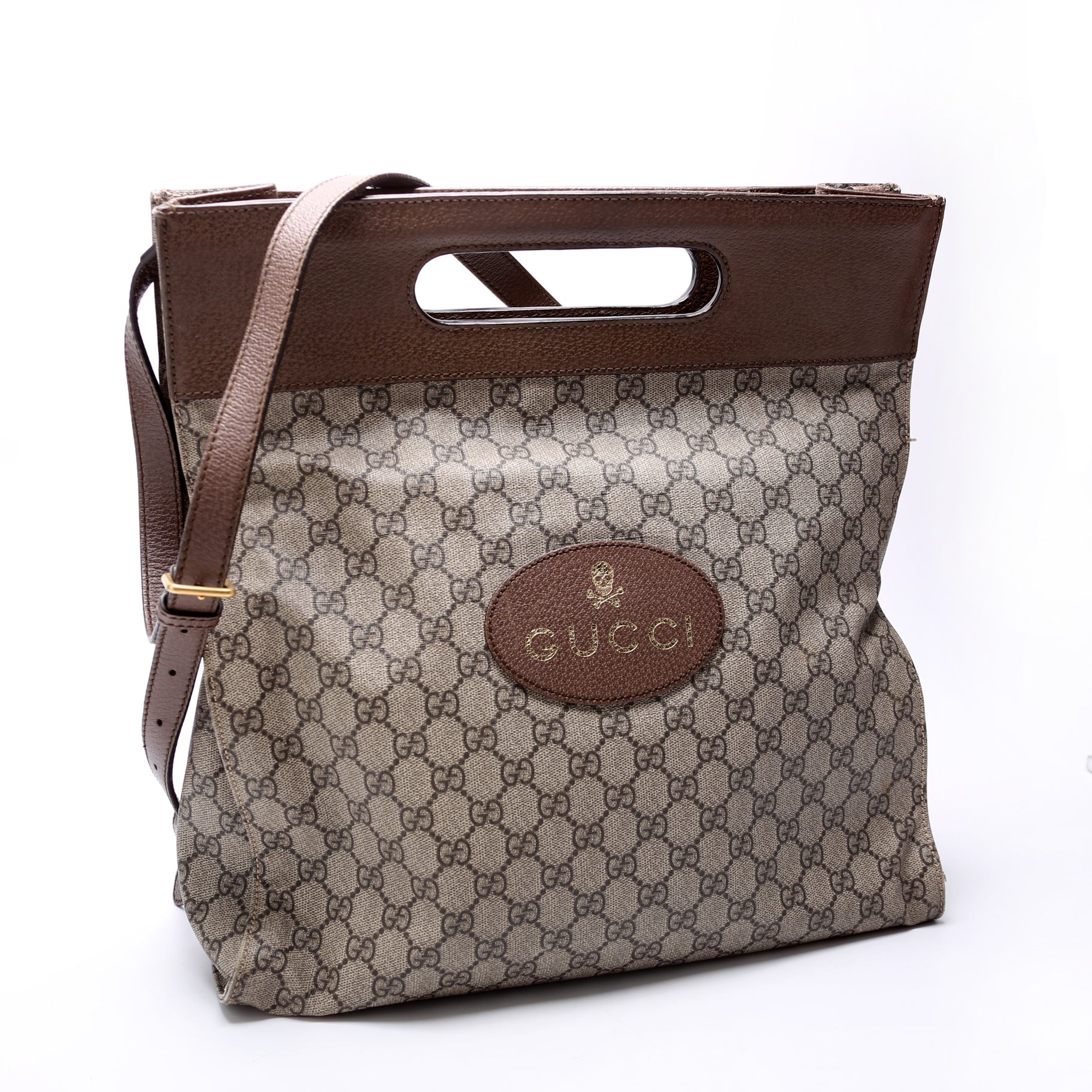 Gucci 463491 GG Supreme Slip Handle Vertical Tote Brown Bag