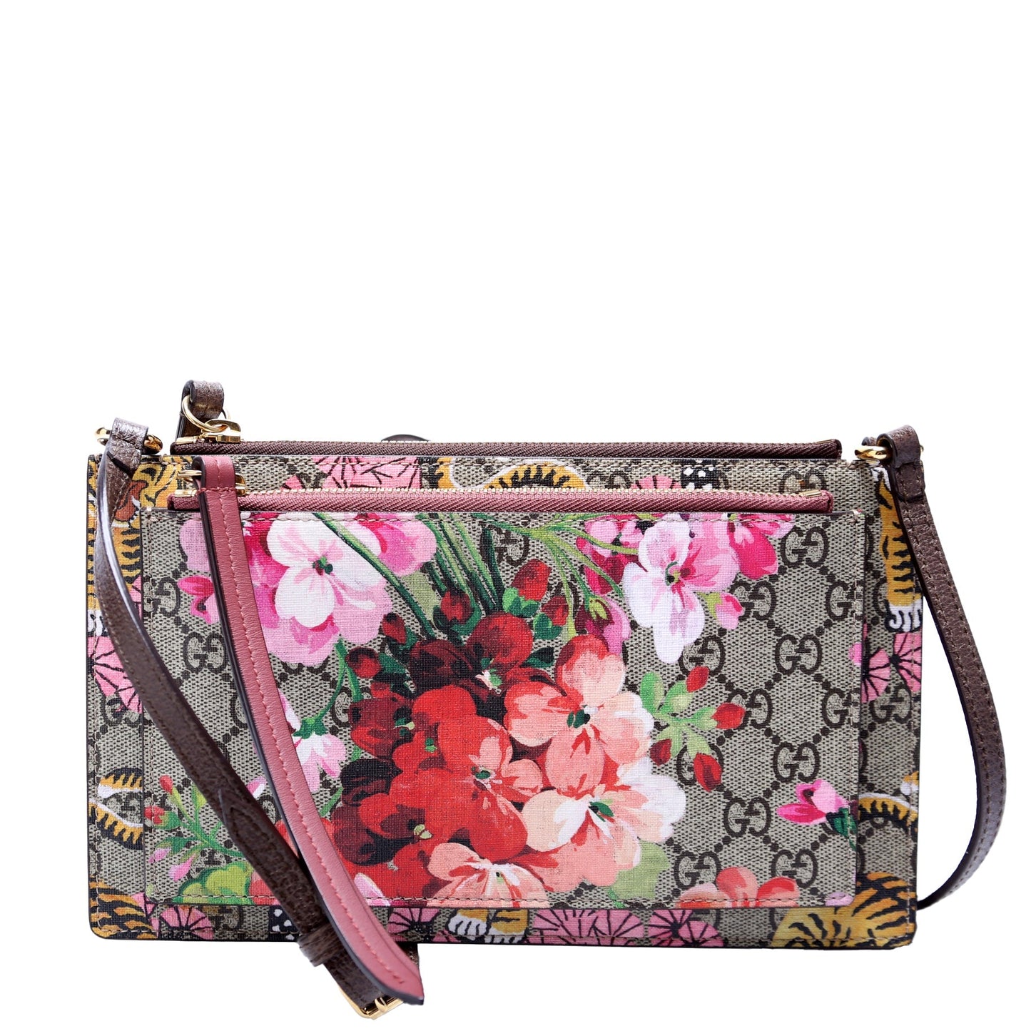 Gucci 454111 GG Supreme Blooms/Bengal Double Zip Shoulder Multicolor Bag