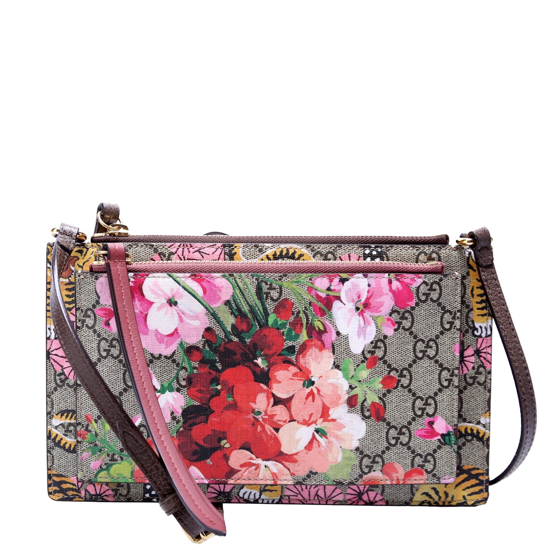 Gucci 454111 GG Supreme Blooms/Bengal Double Zip Shoulder Multicolor Bag