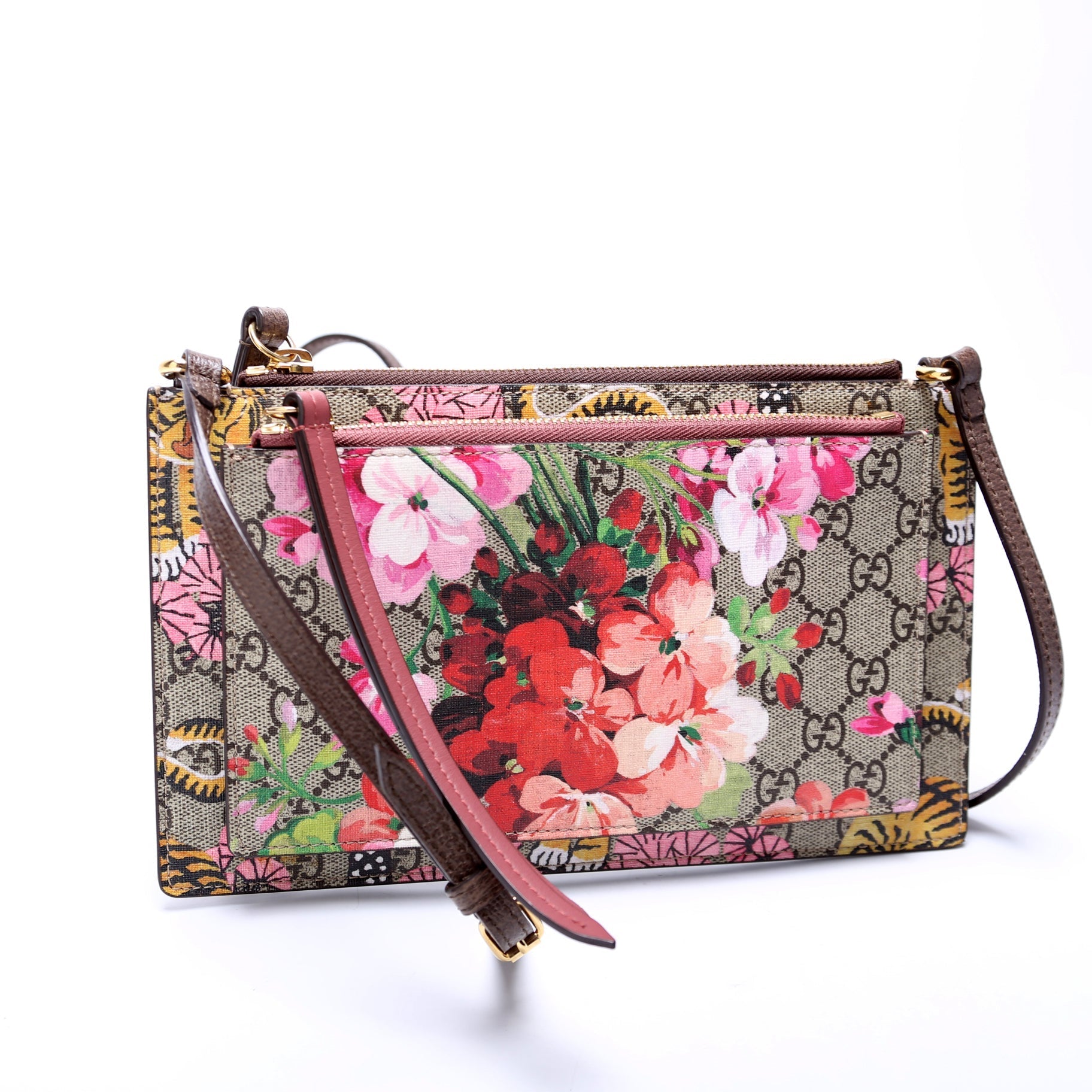 Gucci 454111 GG Supreme Blooms/Bengal Double Zip Shoulder Multicolor Bag