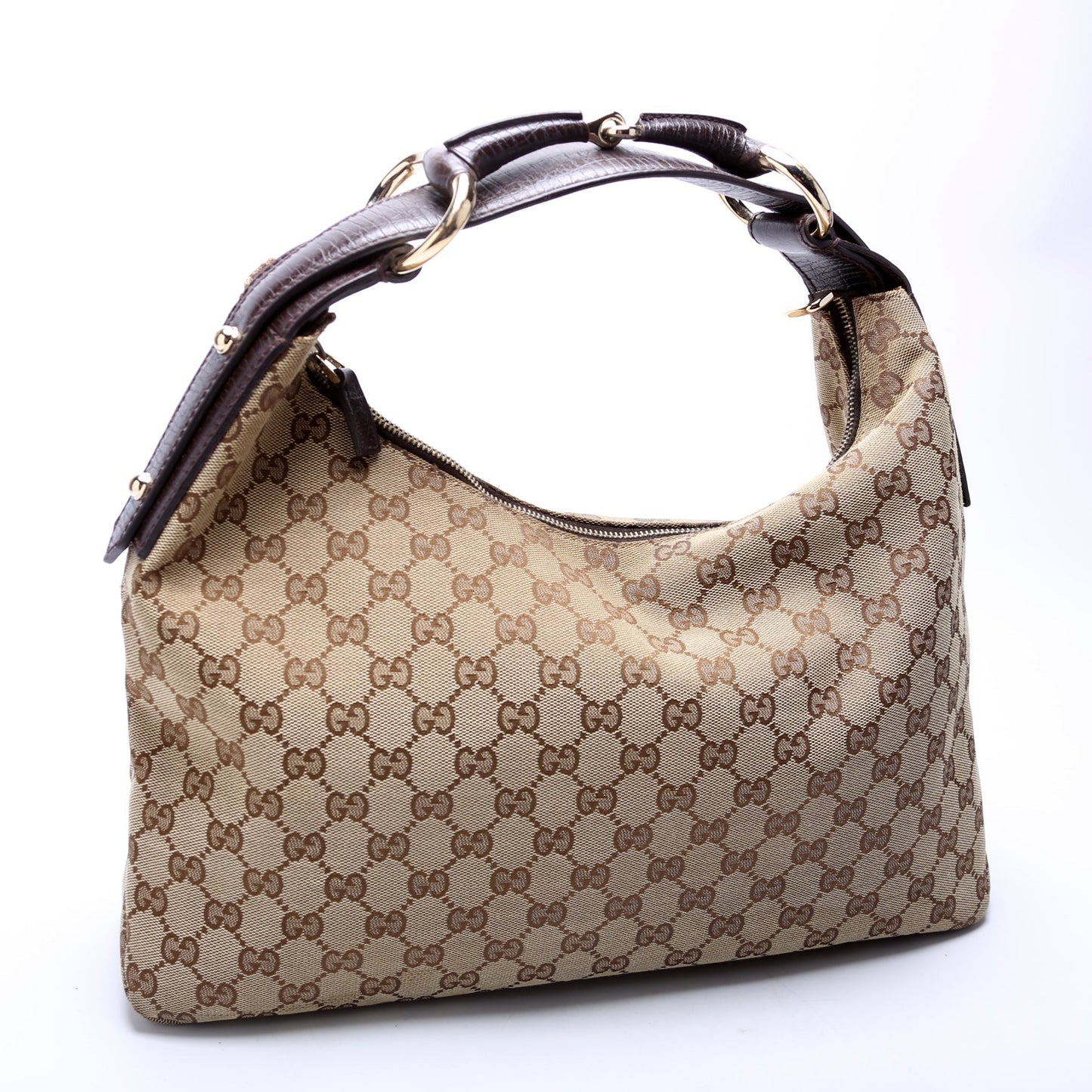 Gucci 115867 Horsebit GG Canvas Hobo Bag