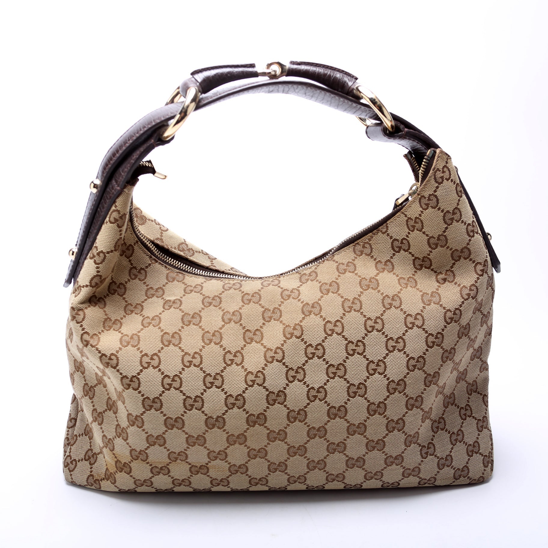 Gucci 115867 Horsebit GG Canvas Hobo Bag