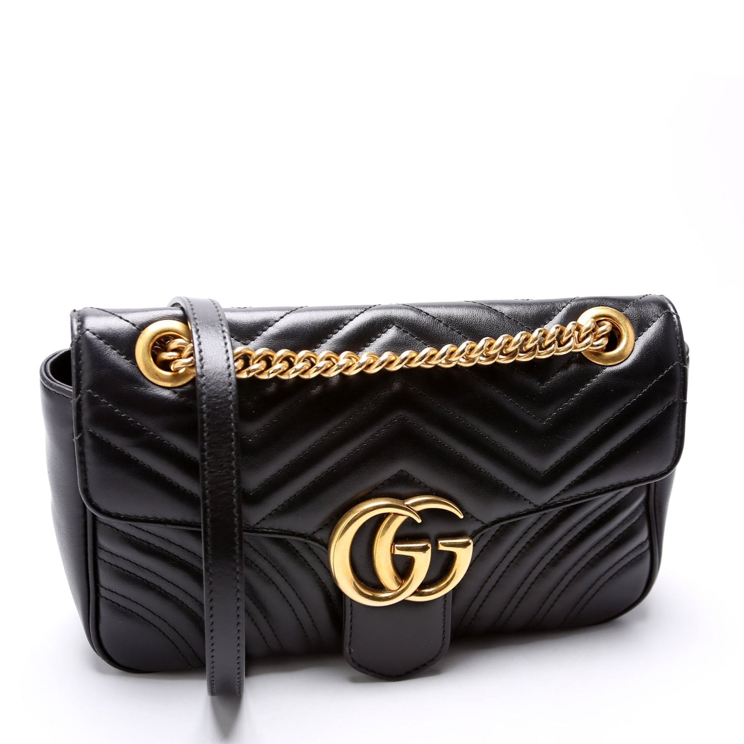 Gucci 443497 Marmont Leather Shoulder Small Flap Black Bag