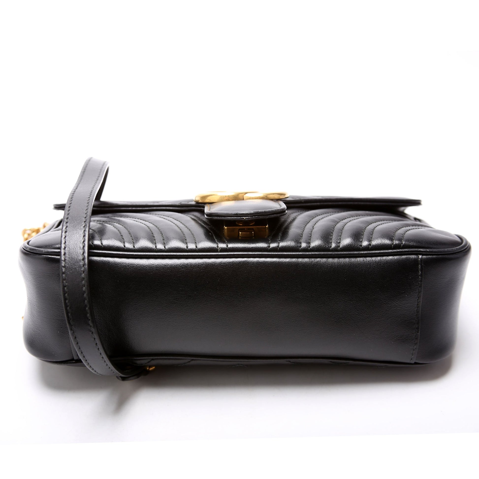 Gucci 443497 Marmont Leather Shoulder Small Flap Black Bag