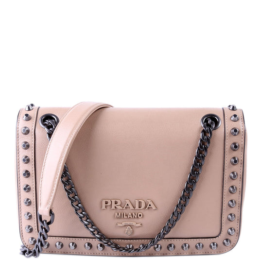 Prada Glace Calfskin Studded Crossbody Tan Bag