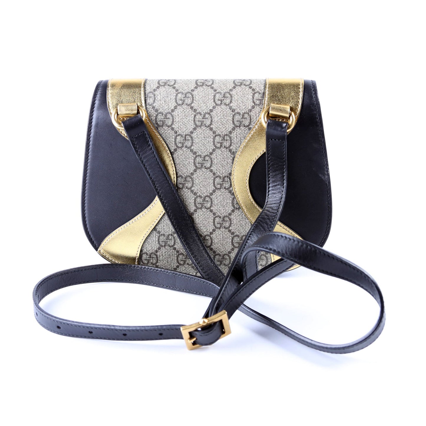 Gucci 500781 GG Supreme Calfskin Osiride Shoulder Black/Gold Bag