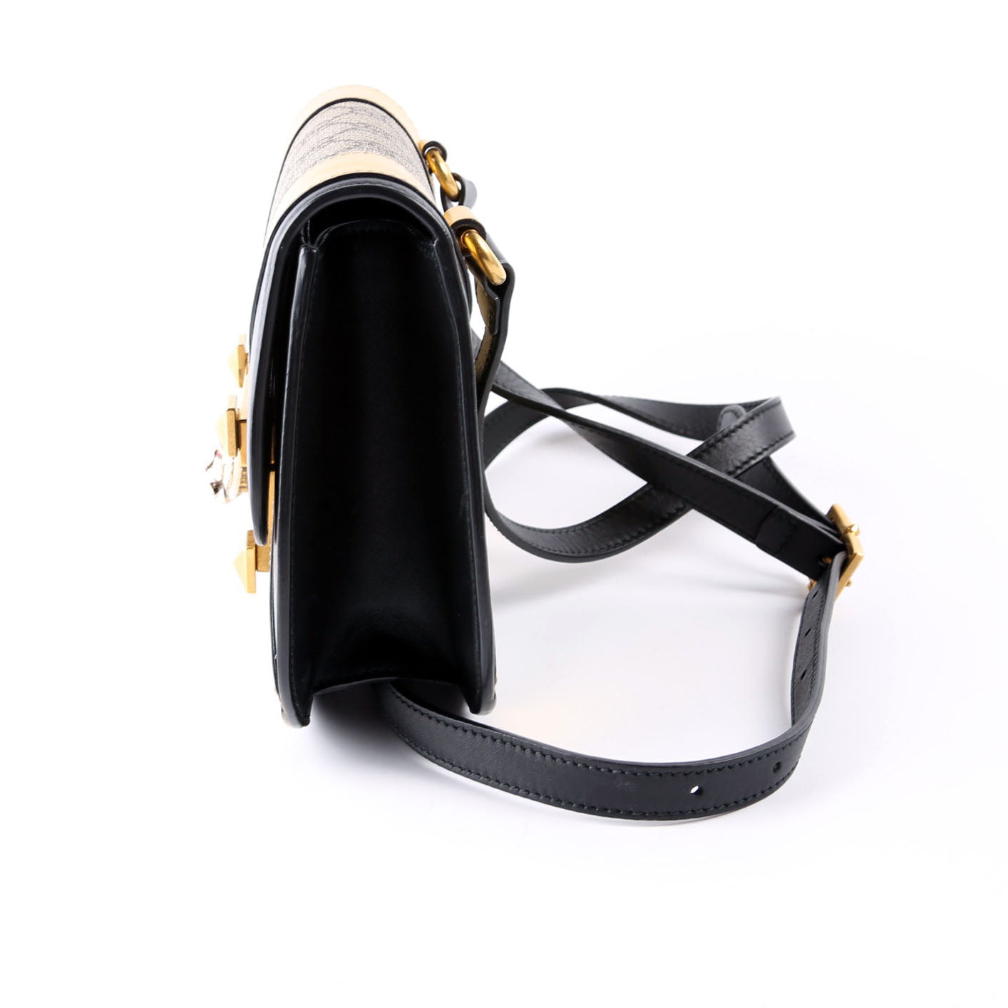 Gucci 500781 GG Supreme Calfskin Osiride Shoulder Black/Gold Bag