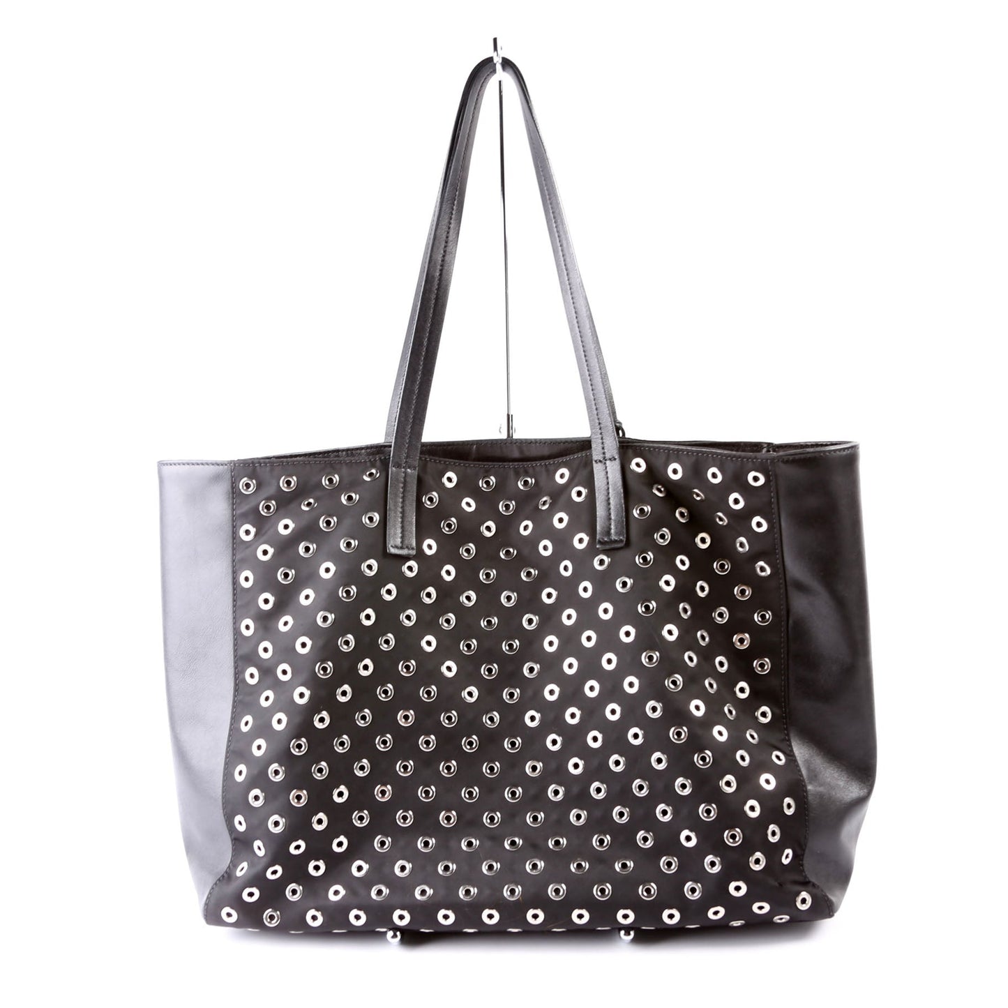 Prada Tressuto/Leather Grommet Tote Black/Silver Bag