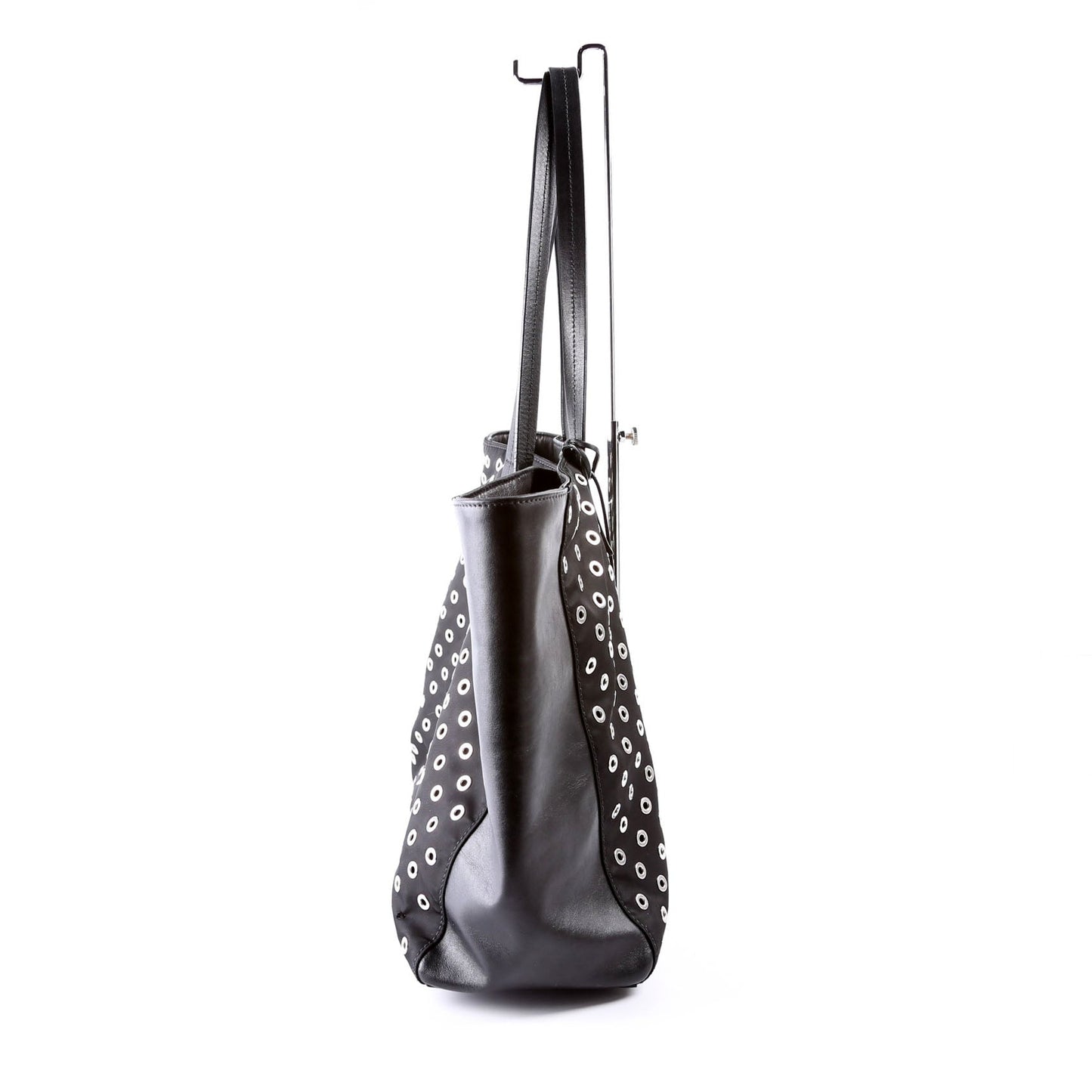 Prada Tressuto/Leather Grommet Tote Black/Silver Bag