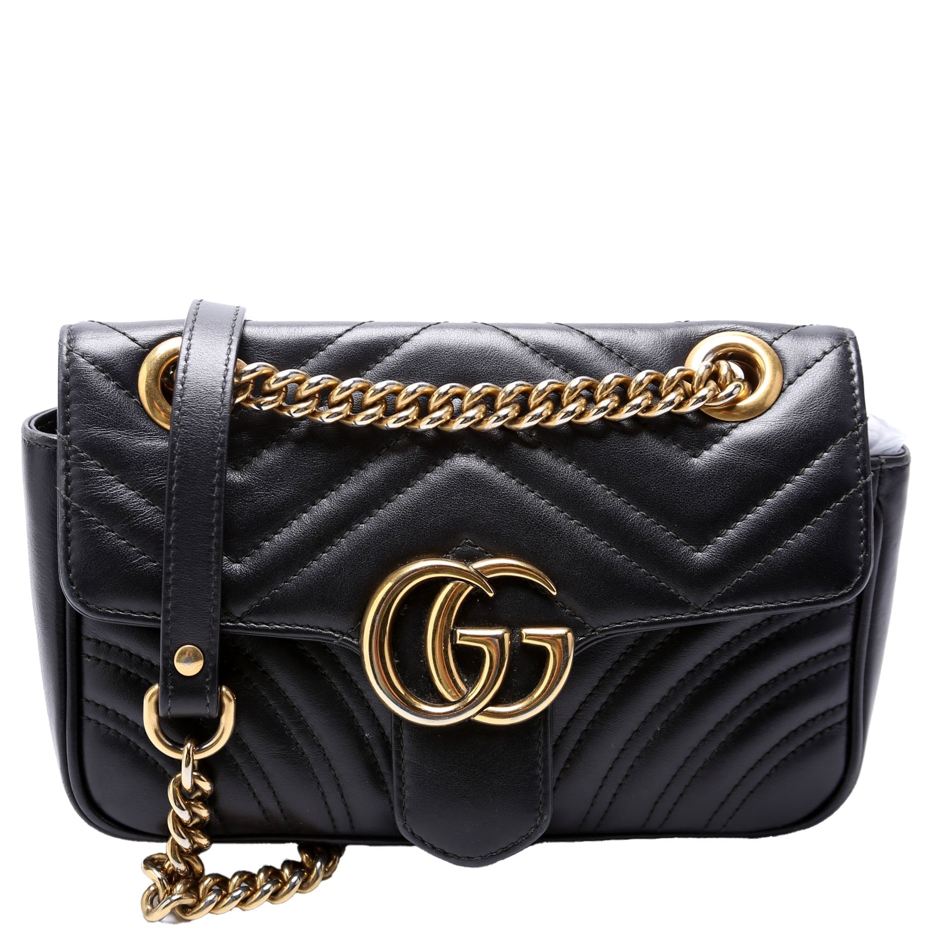 Gucci 446744 Marmont Leather Shoulder Mini Flap Black Bag