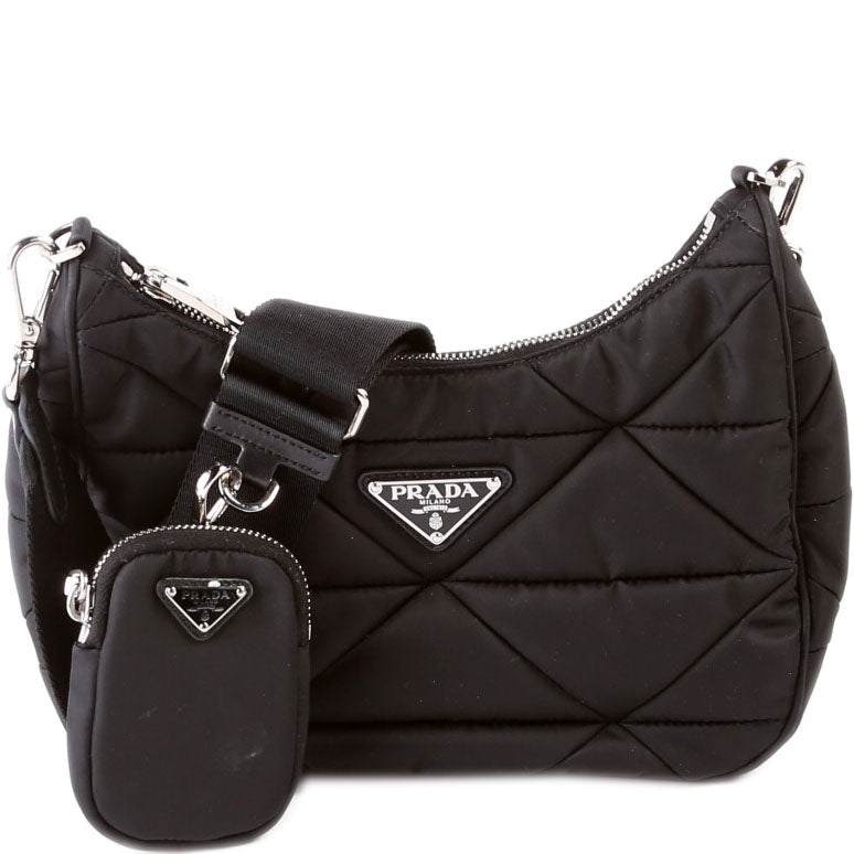 Prada 1BC151 Padded Re-Nylon Shoulder Black Bag