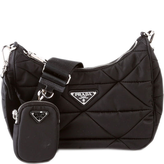 Prada 1BC151 Padded Re-Nylon Shoulder Black Bag