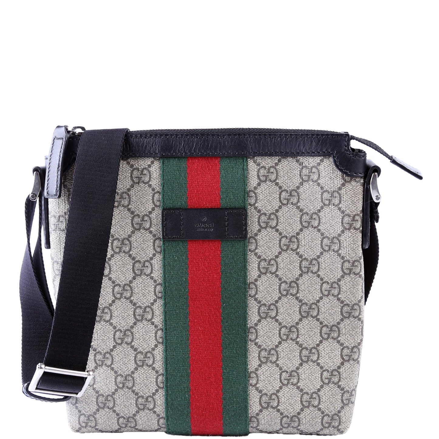 Gucci 471454 GG Supreme Web Messenger Black Bag